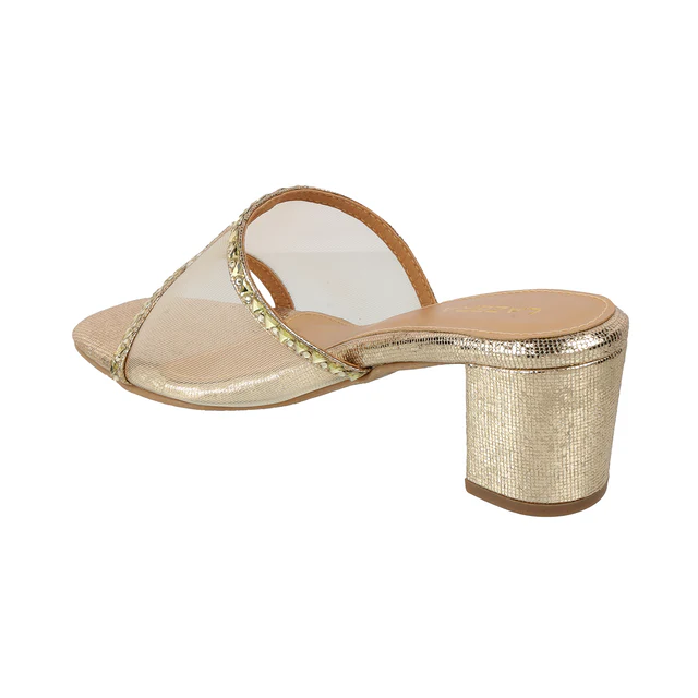 Studded Mesh Block Heel Sandals