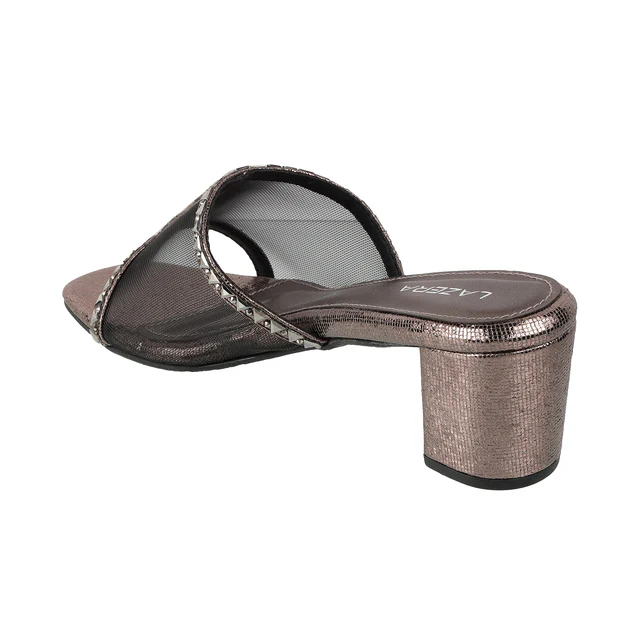 Studded Mesh Block Heel Sandals