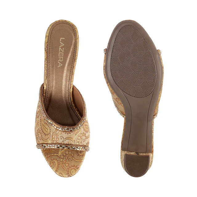 Women's Brocade Block Heel Slip-On Sandals