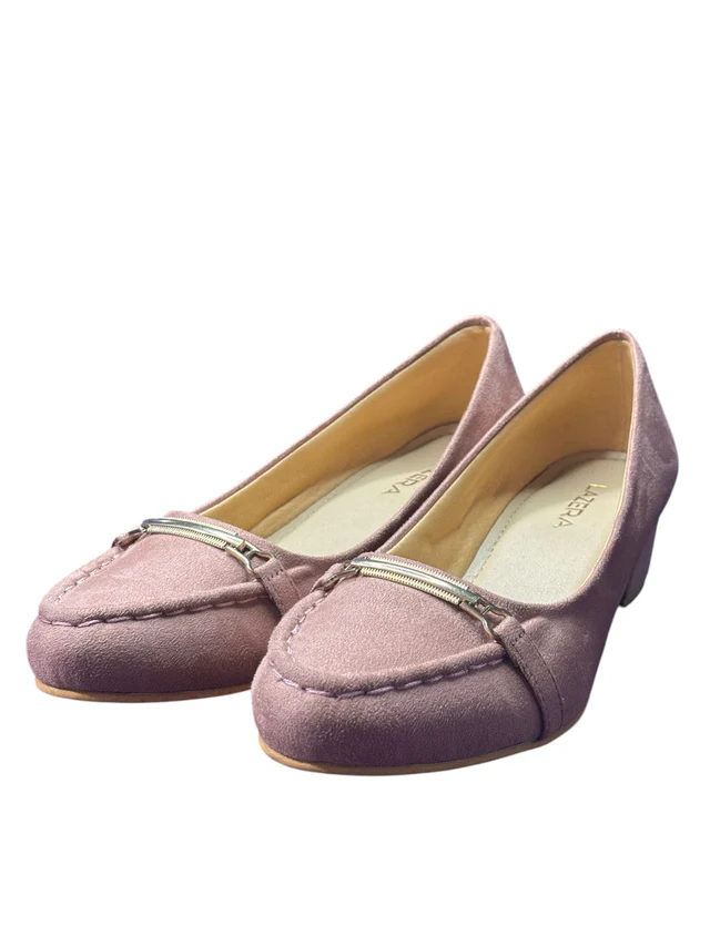 Women's Block Heel Loafers with Metal Accent