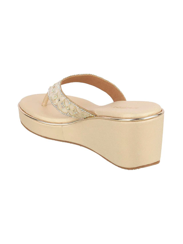 Women's Pearl Embellished Wedge Flip-Flops