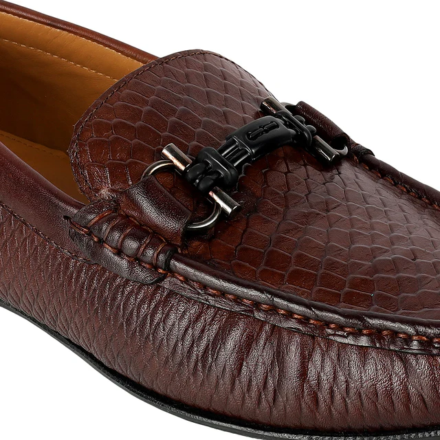 The Monarch Brown- 13-7024 Men’s BrownTextured Faux Leather Loafers with Metal Bit