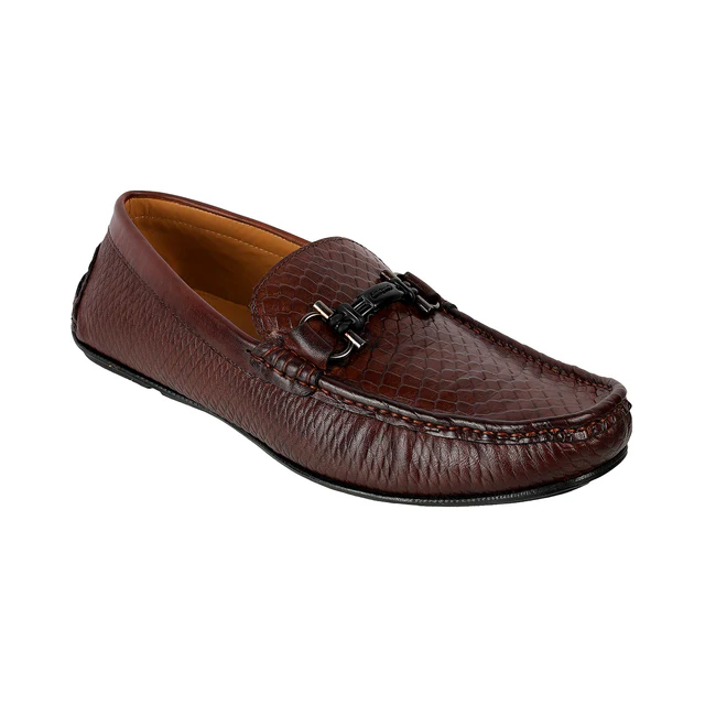 The Monarch Brown- 13-7024 Men’s BrownTextured Faux Leather Loafers with Metal Bit