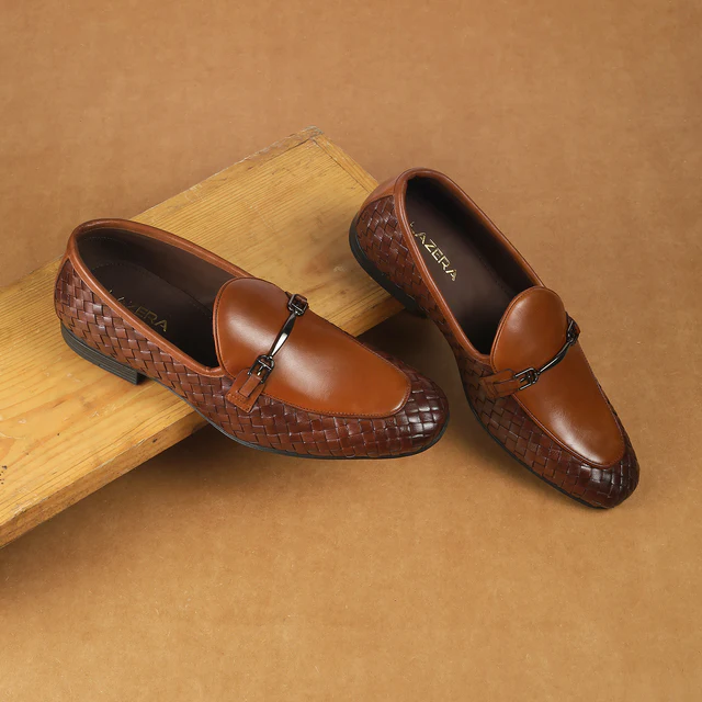 Mens Imperio Woven Leather Loafers Tan