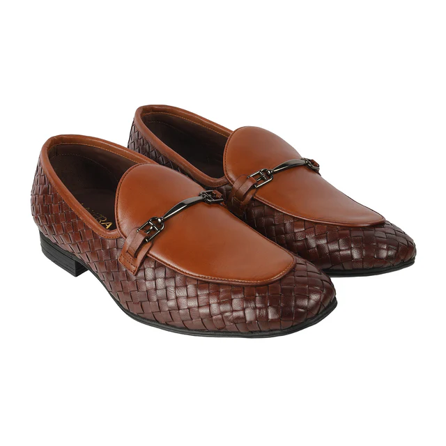Mens Imperio Woven Leather Loafers Tan