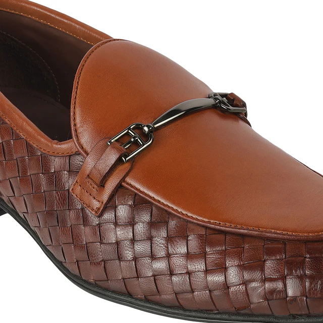 Mens Imperio Woven Leather Loafers Tan
