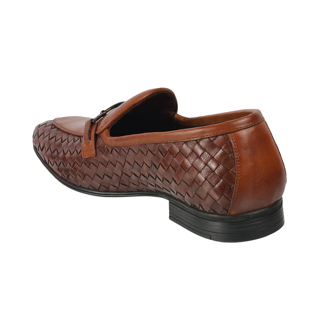 Mens Imperio Woven Leather Loafers Tan