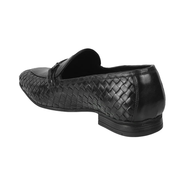 Mens Imperio Woven Leather Loafers Black