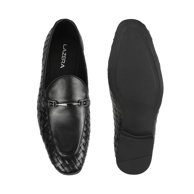 Mens Imperio Woven Leather Loafers Black