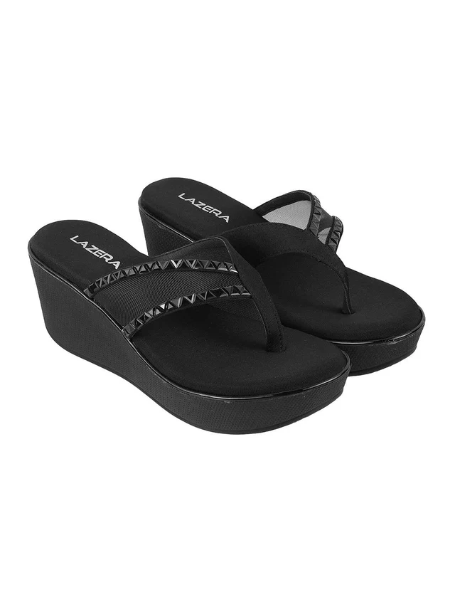 Womens Studded Wedge Flip-Flops