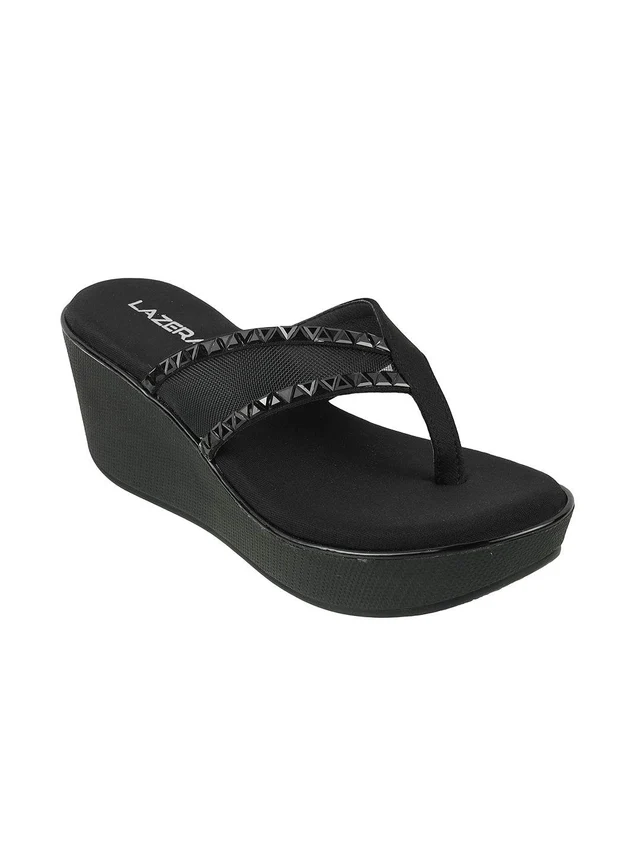 Womens Studded Wedge Flip-Flops