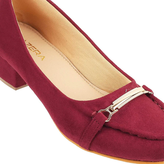 Women's Block Heel Loafers with Metal Accent