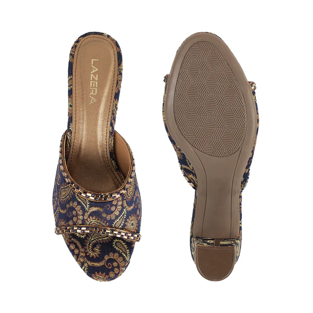 Women's Brocade Block Heel Slip-On Sandals