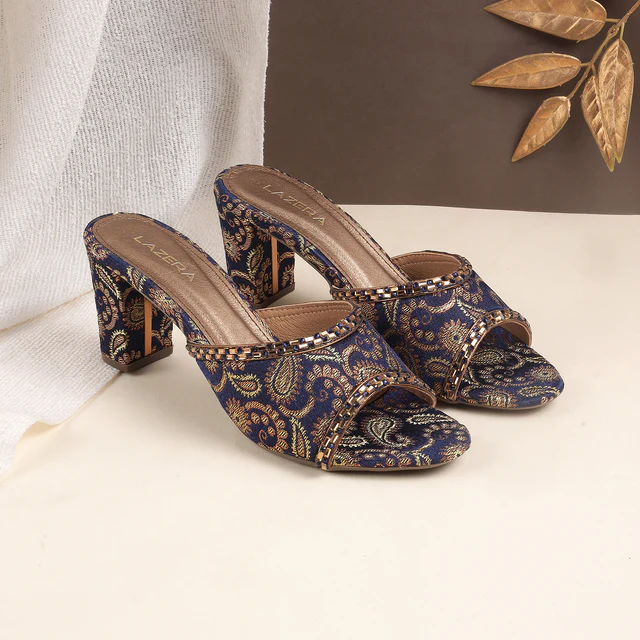 Women's Brocade Block Heel Slip-On Sanda...