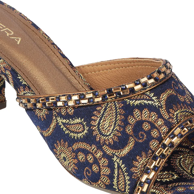 Women's Brocade Block Heel Slip-On Sandals