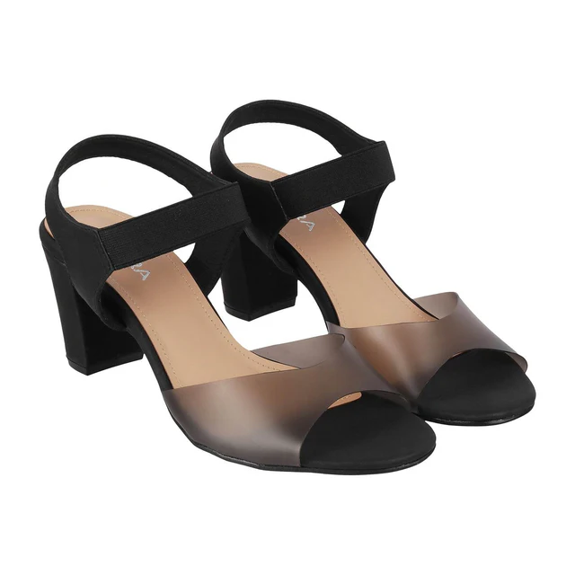 Womens Two-Tone Block Heel Sandals