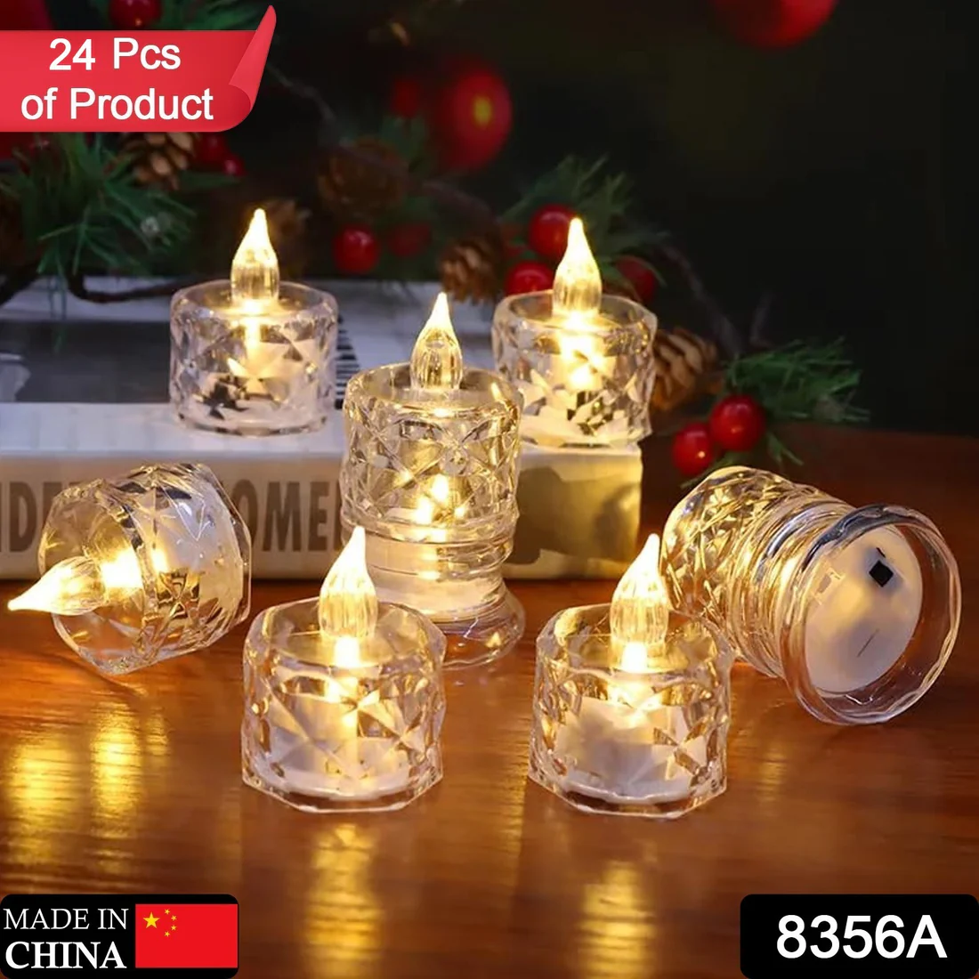 Flameless Acrylic LED Tea Light Candles Decorative Pack of 24