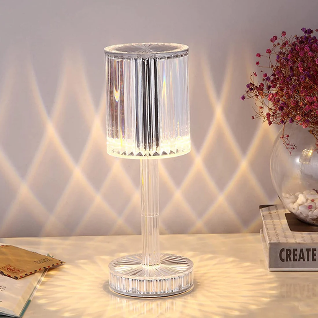 Touch Control Crystal Table Lamp with US...