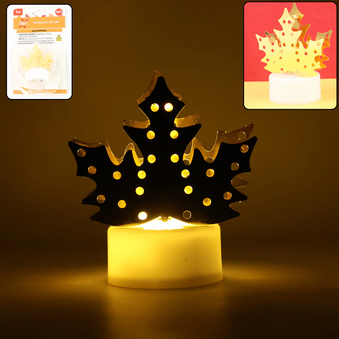 Decorative Gold Metal Leaf LED Diya Lamp for Diwali Decor