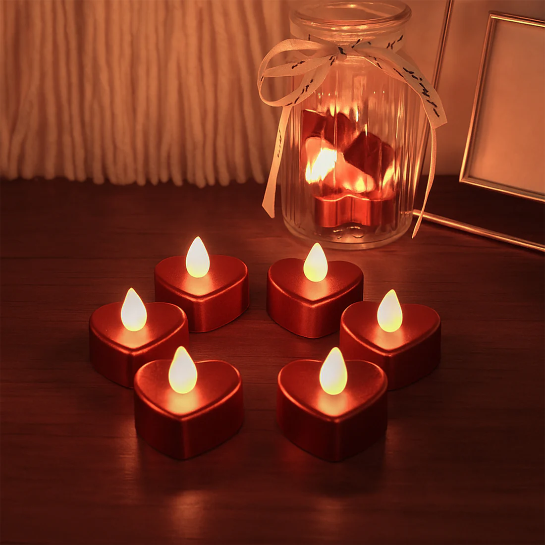 Heart Shape Flameless LED Decorative Candles Set of 6 Pieces