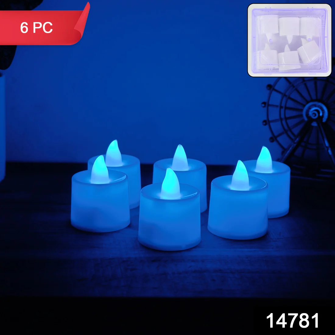 Blue LED Tea Light Candles Decorative Set of 6 Pieces