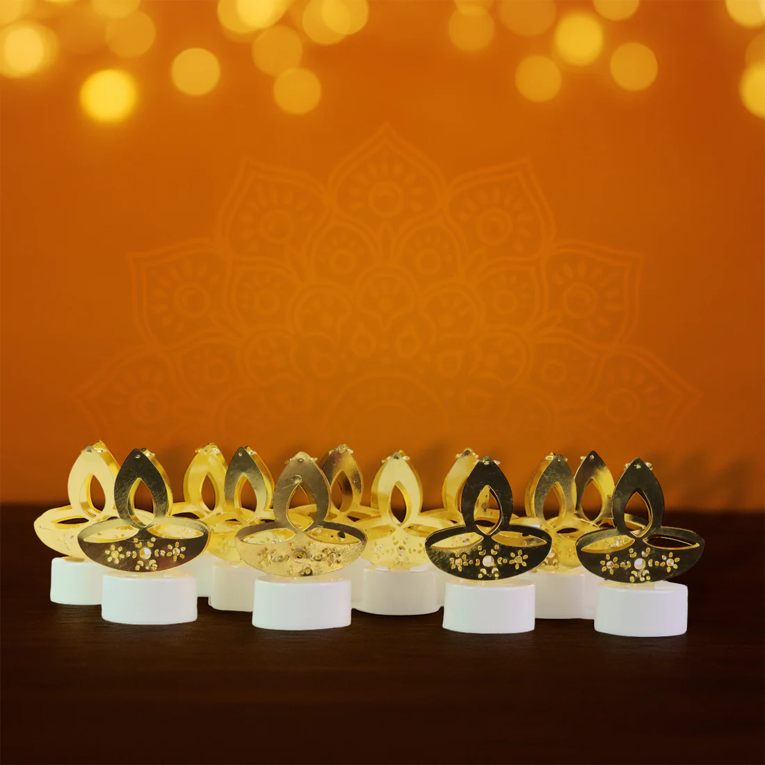 Golden Diya Shape LED Tealight Candles Decorative Set of 12
