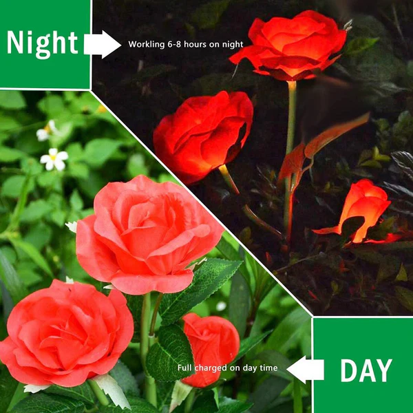 Solar Outdoor Rose LED Lights Waterproof Garden Decor Set of 2