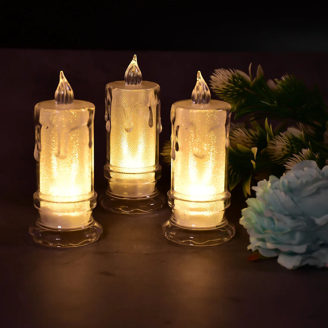 Big Flameless Melted Design LED Candles Diwali Set of 12