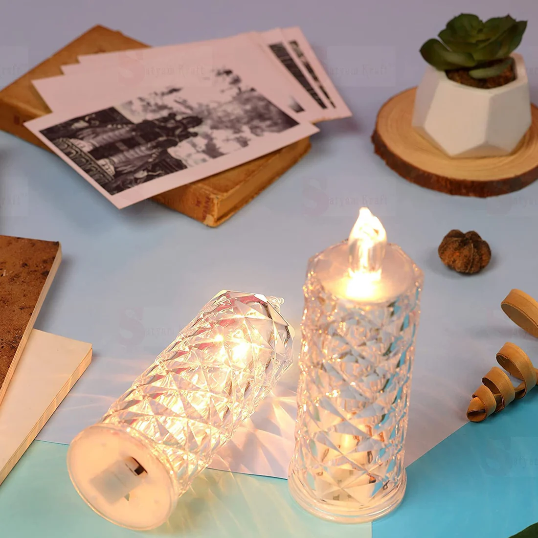 Rose Shape LED Flameless Acrylic Candles Decorative Gift Set