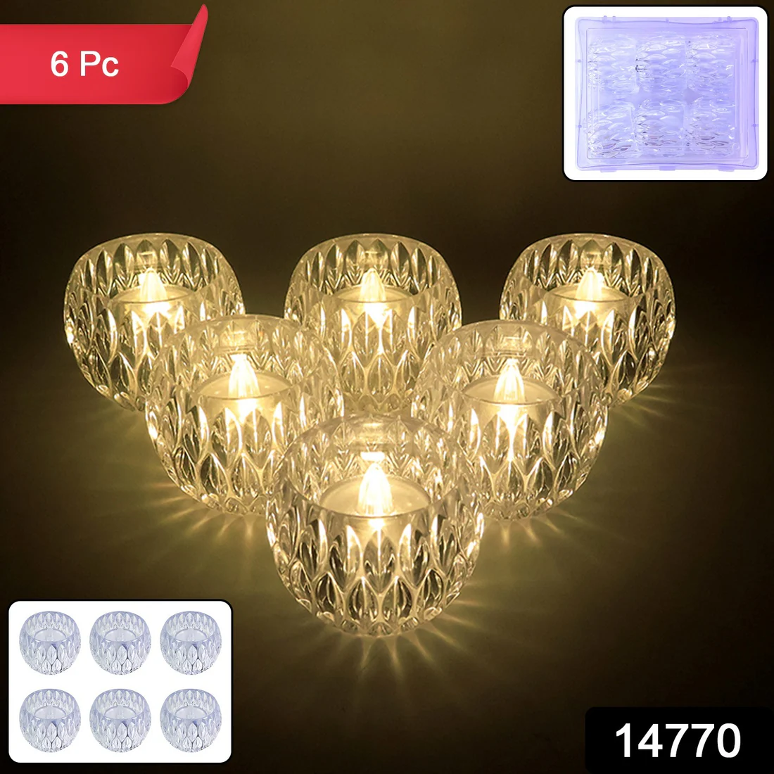 Crystal Design LED Flameless Tealight Candles Set of 6
