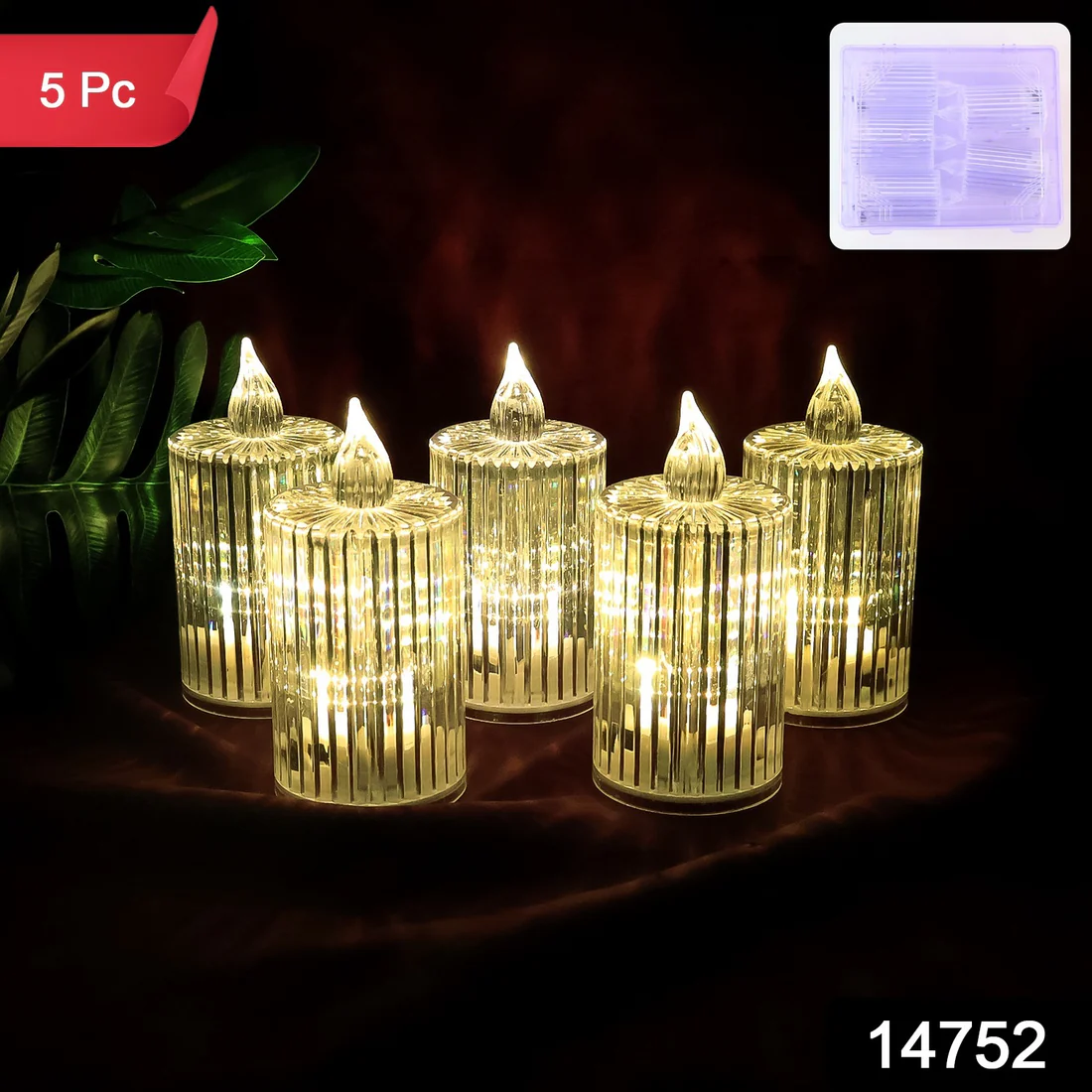 Premium Crystal Effect LED Flameless Candles Set of 5