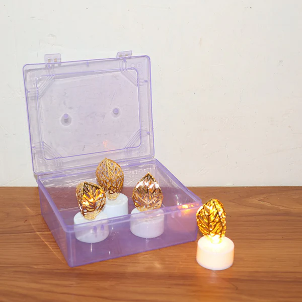 Golden Leaf Shape Flameless LED Candles Set of 4