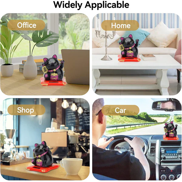 Solar Powered Happy Cat Waving Arm Wealth Decor Showpiece