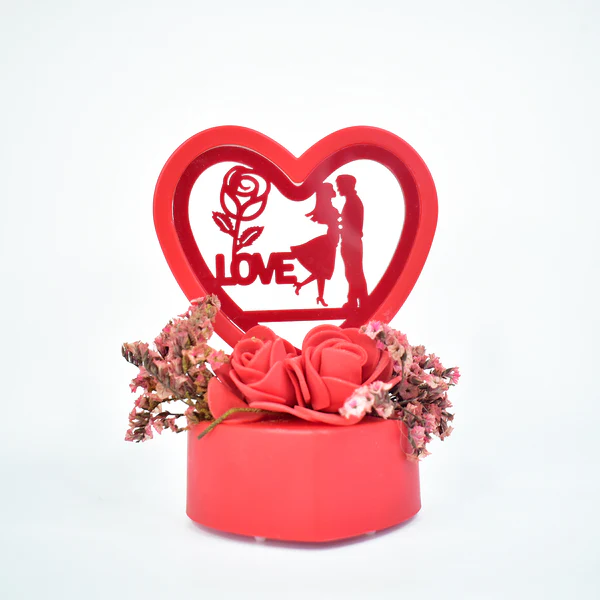 Romantic Heart Shaped Love Couple Decorative Showpiece with Rose Base