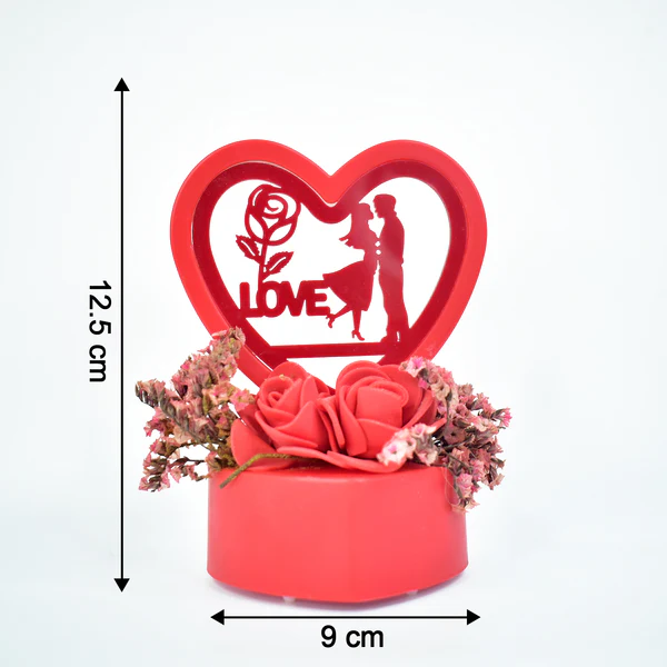 Romantic Heart Shaped Love Couple Decorative Showpiece with Rose Base