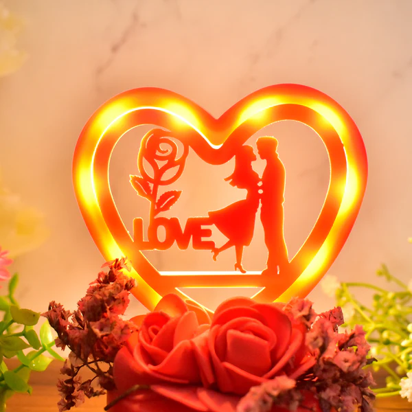Romantic Heart Shaped Love Couple Decorative Showpiece with Rose Base