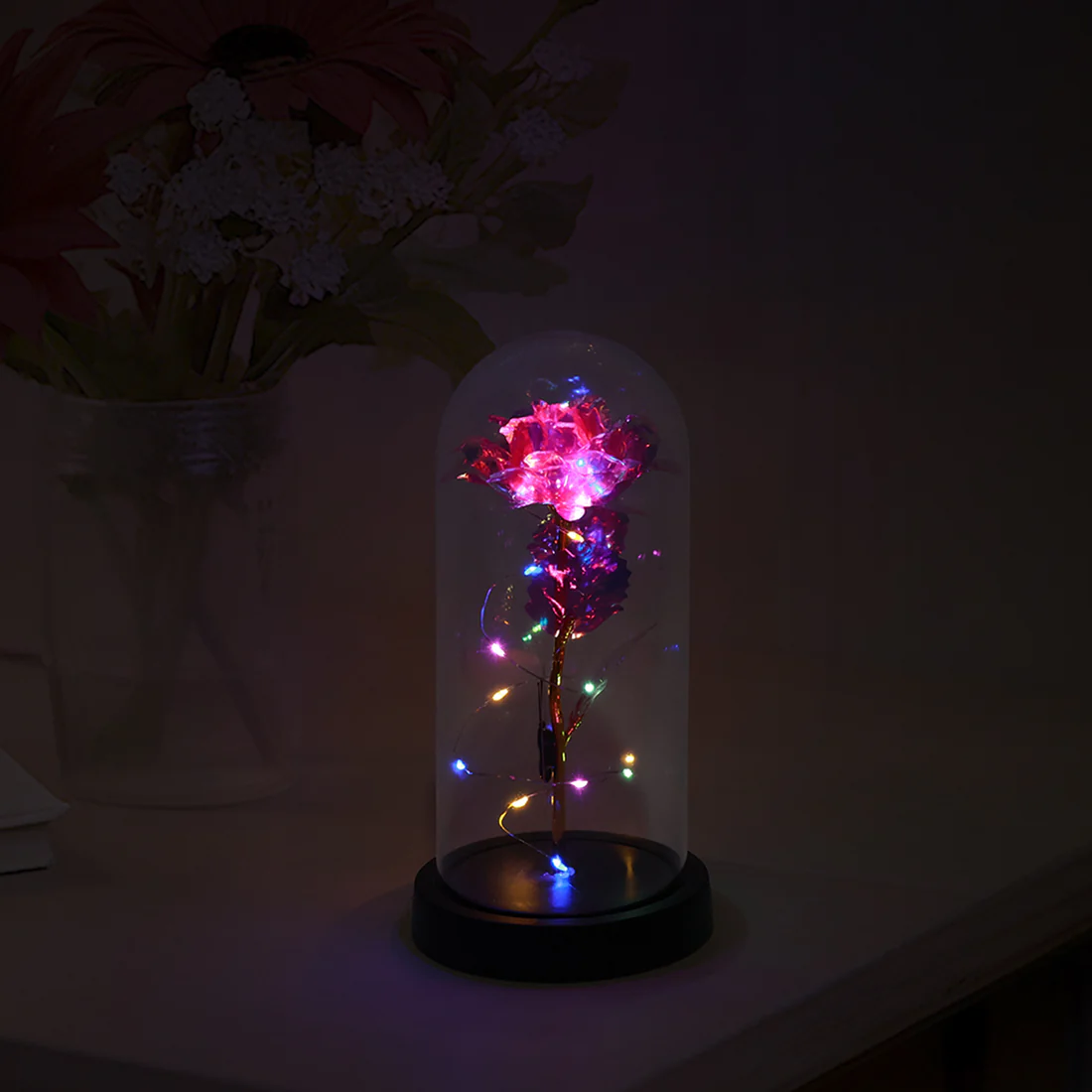 LED Decorative Rose with Butterfly in Plastic Dome