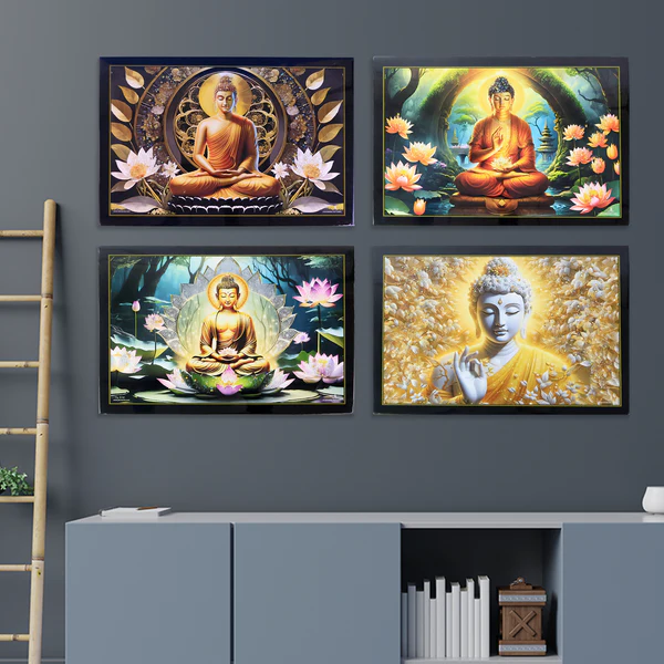 Decorative Lord Buddha Wall Painting with Wooden Frame