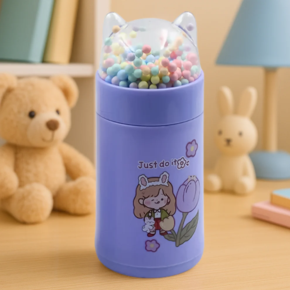Kids Glitter Glass Water Bottle With Str...