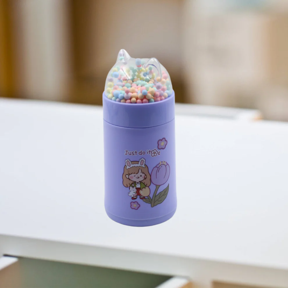 Kids Glitter Glass Water Bottle With Strap 350ml
