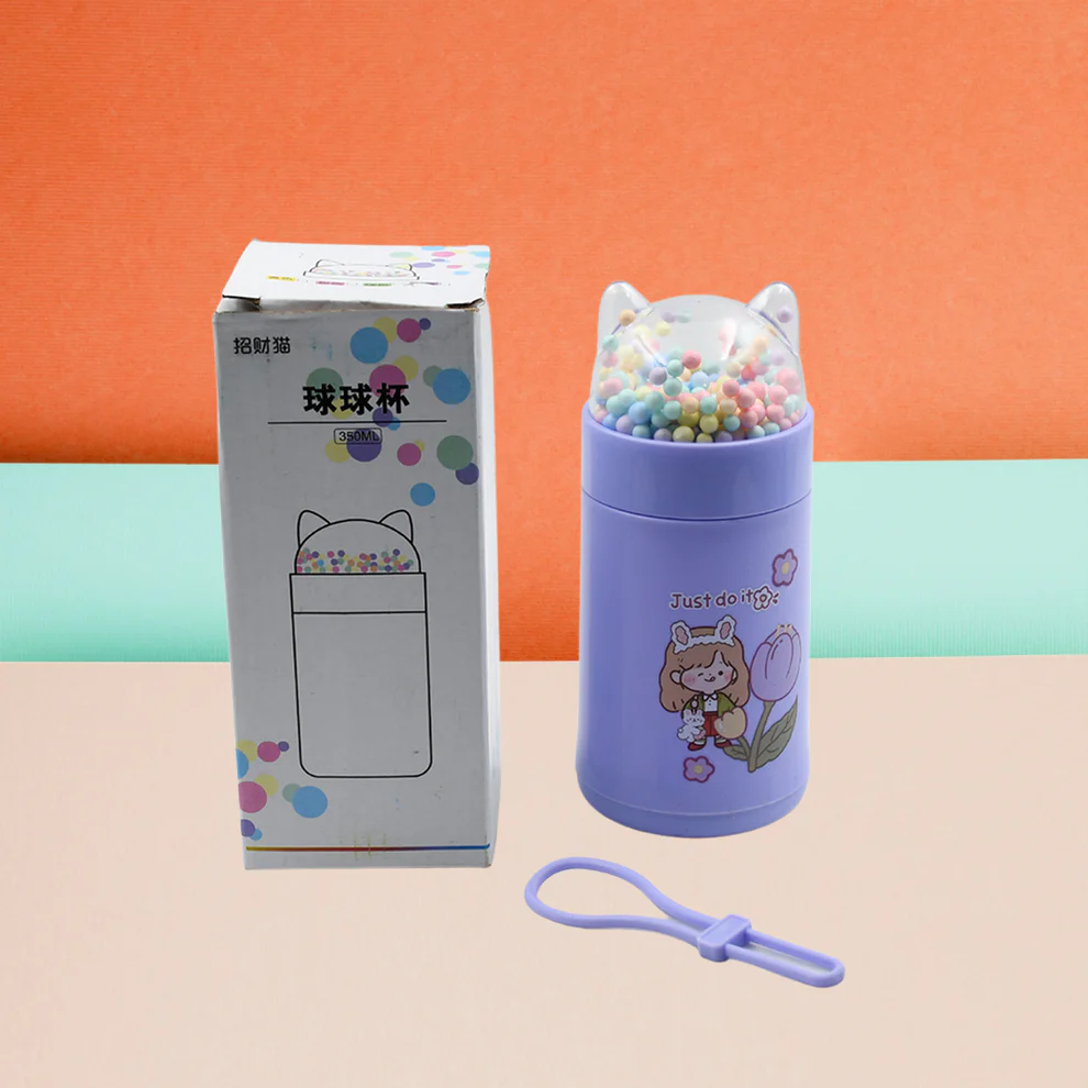 Kids Glitter Glass Water Bottle With Strap 350ml