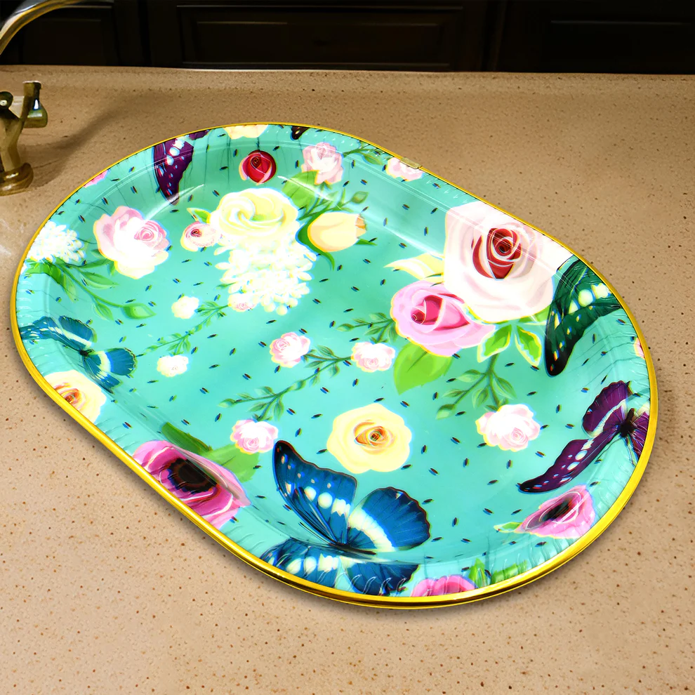 Large Flower Print Plastic Serving Tray