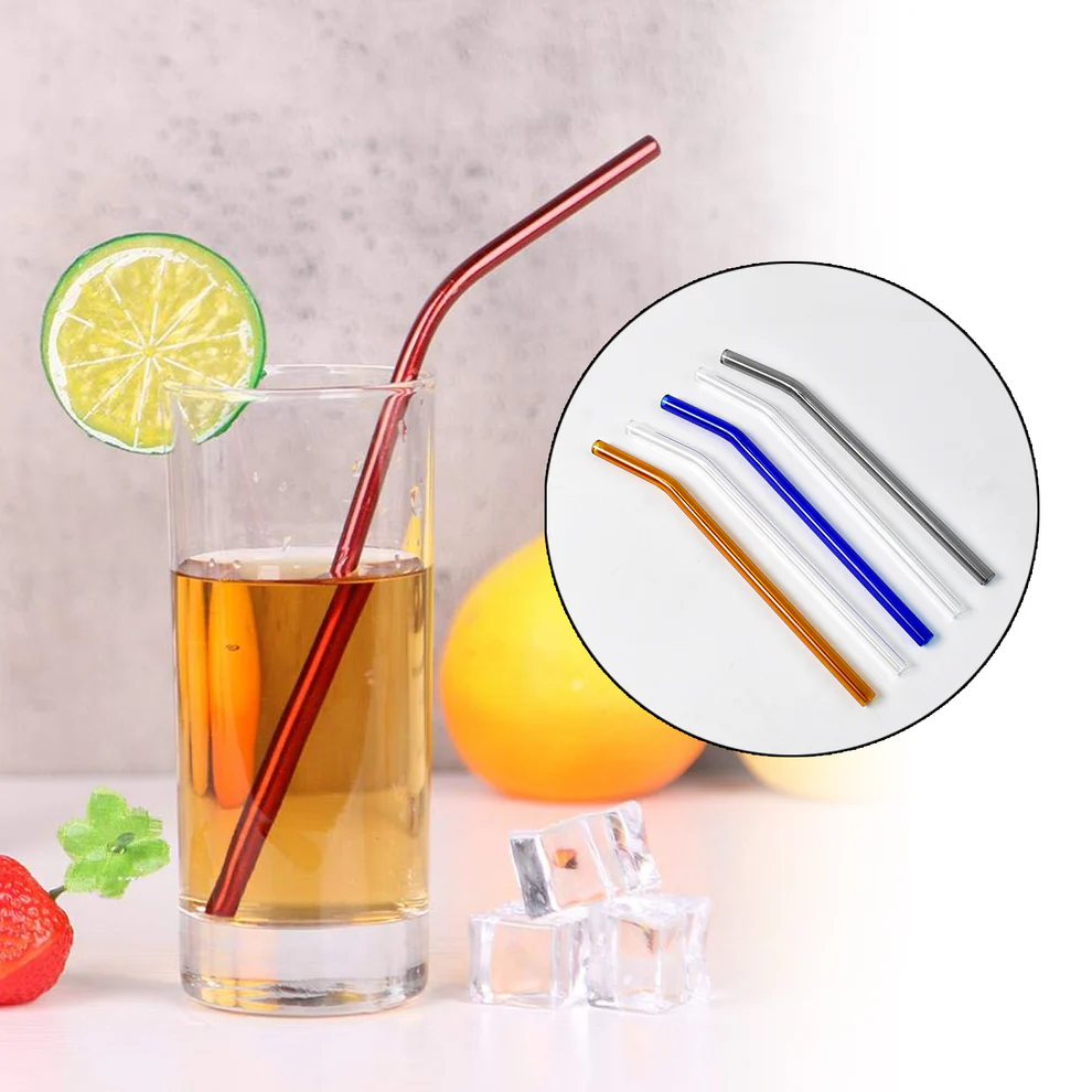 Reusable Clear Glass Drinking Straws Set of 5