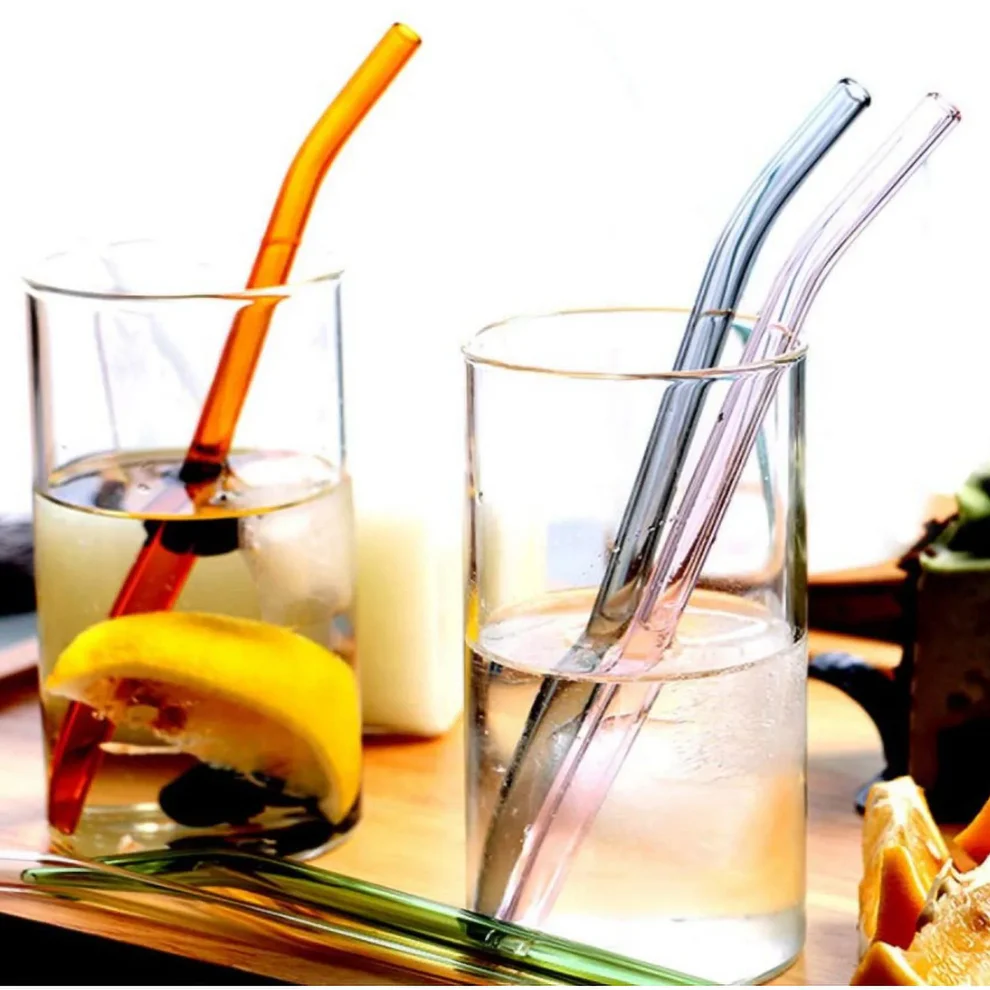 Reusable Clear Glass Drinking Straws Set of 5