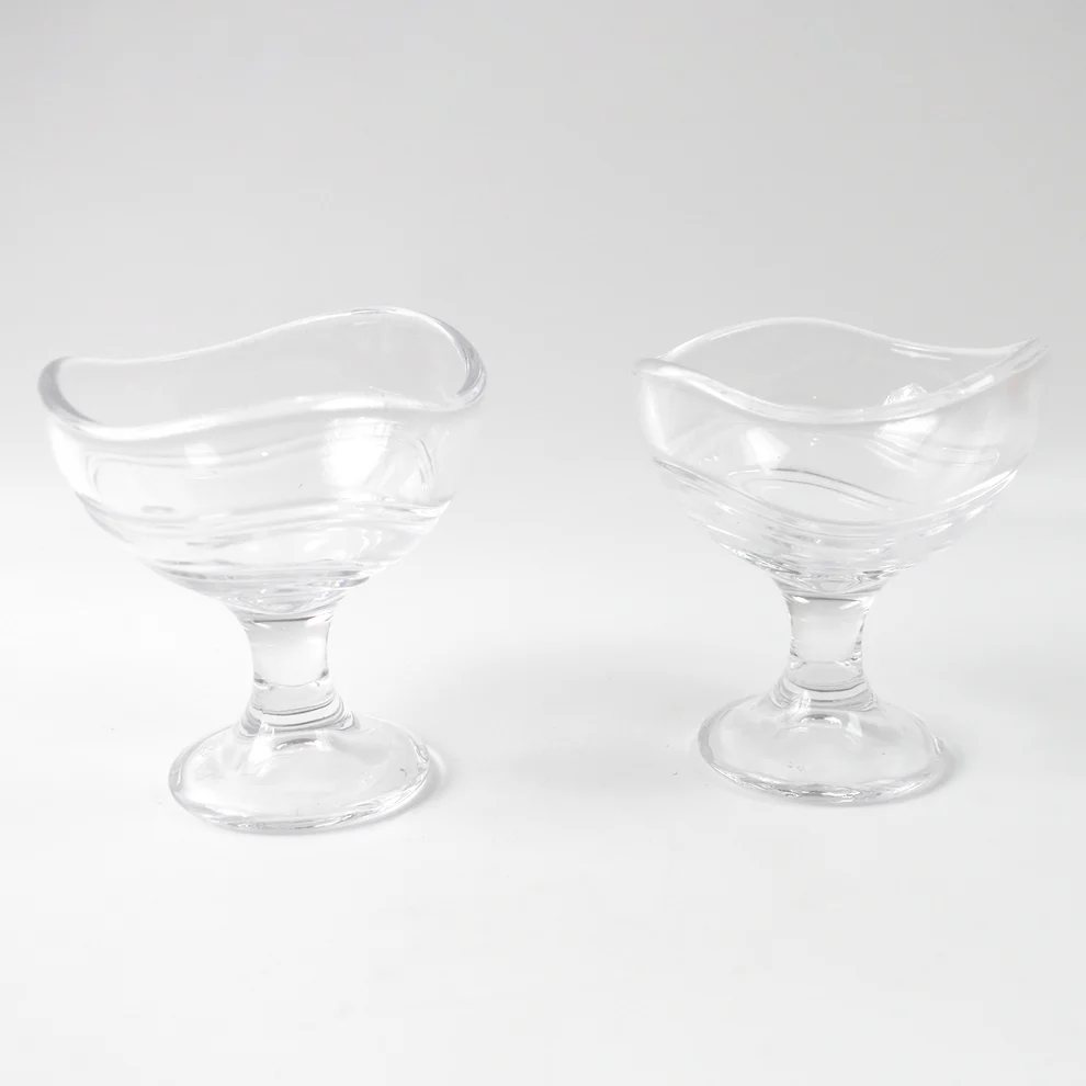 Glass Footed Dessert Bowl, Ice Cream Cup (2 Pcs Set)