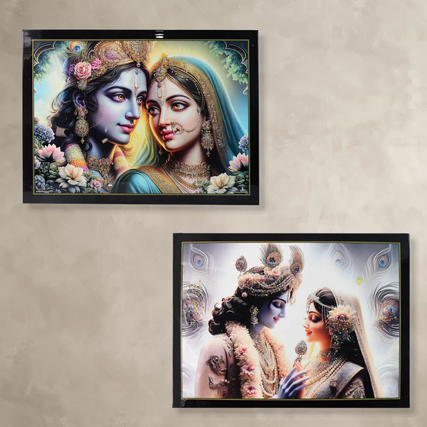 Radha Krishna Wall Painting with Wooden Frame Home Decor
