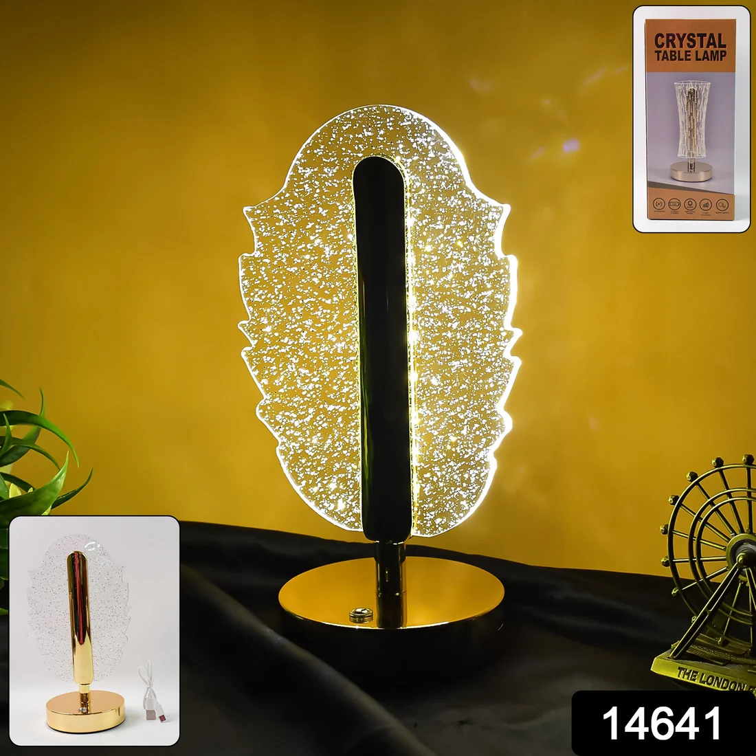 Elegant Feather Shape Crystal Table Lamp