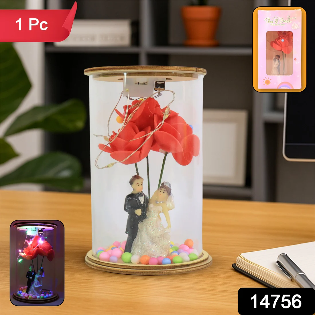 Wedding Couple Showpiece with LED Rose Lamp