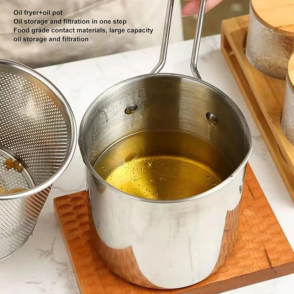 Small Deep Frying Pot with Strainer Basket 1200 ml