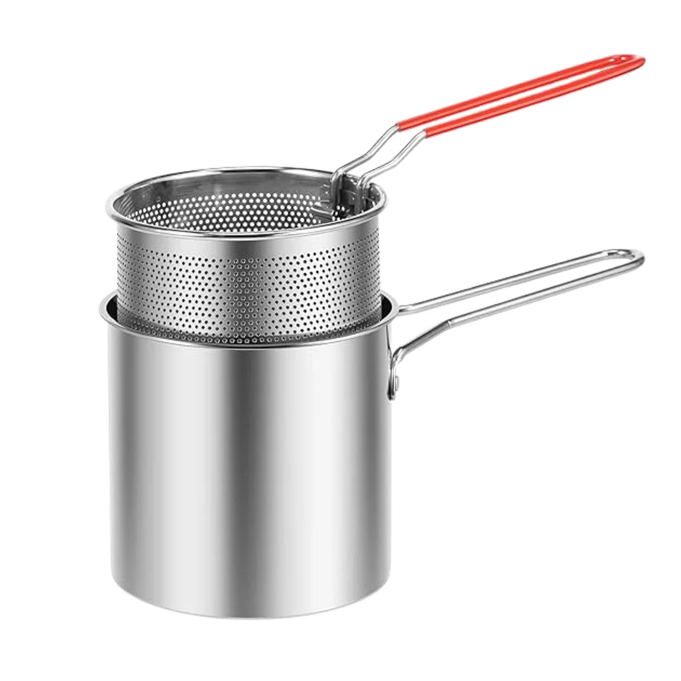 Small Deep Frying Pot with Strainer Basket 1200 ml